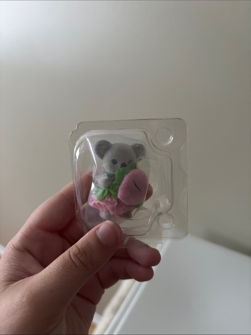 Small Plush Koala Toy with Pink Flower - Soft Grey and Pink